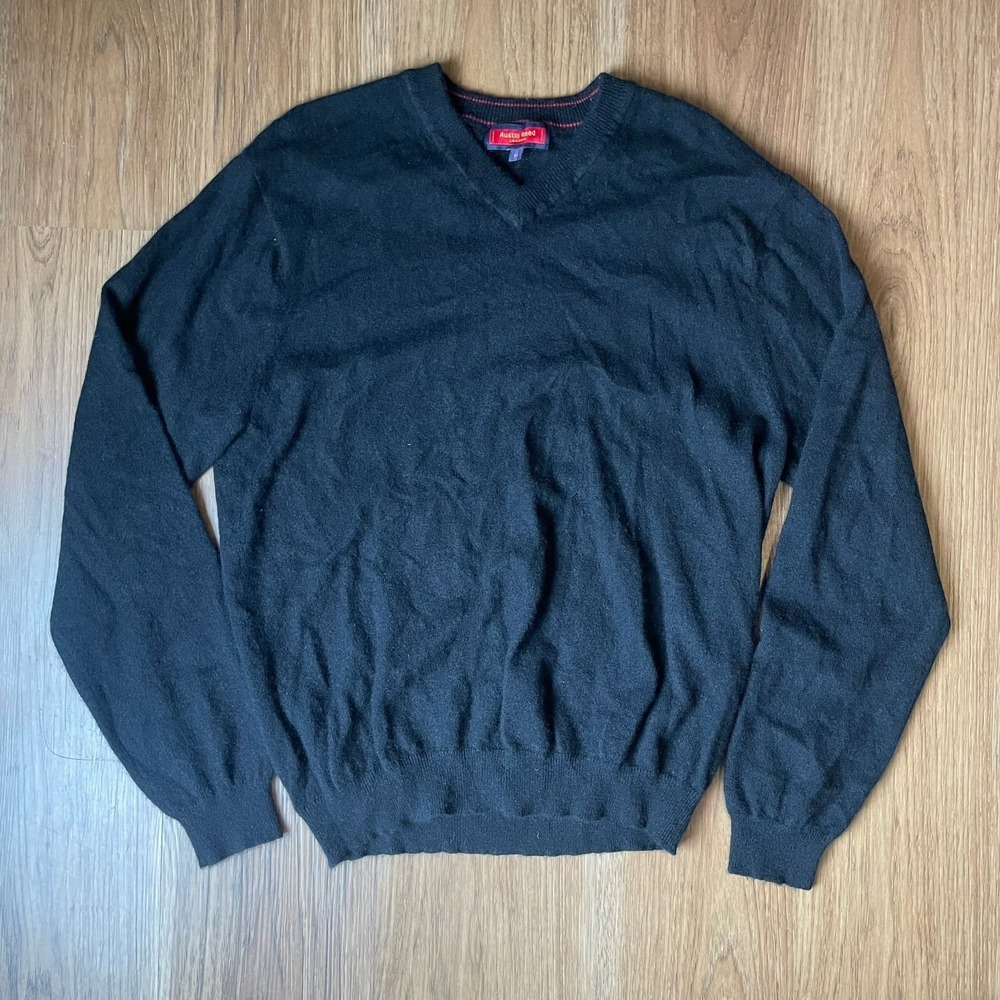 AUSTIN REED London Men's V-Neck 100% CASHMERE (M) Black Sweater Preppy Fiji Soft